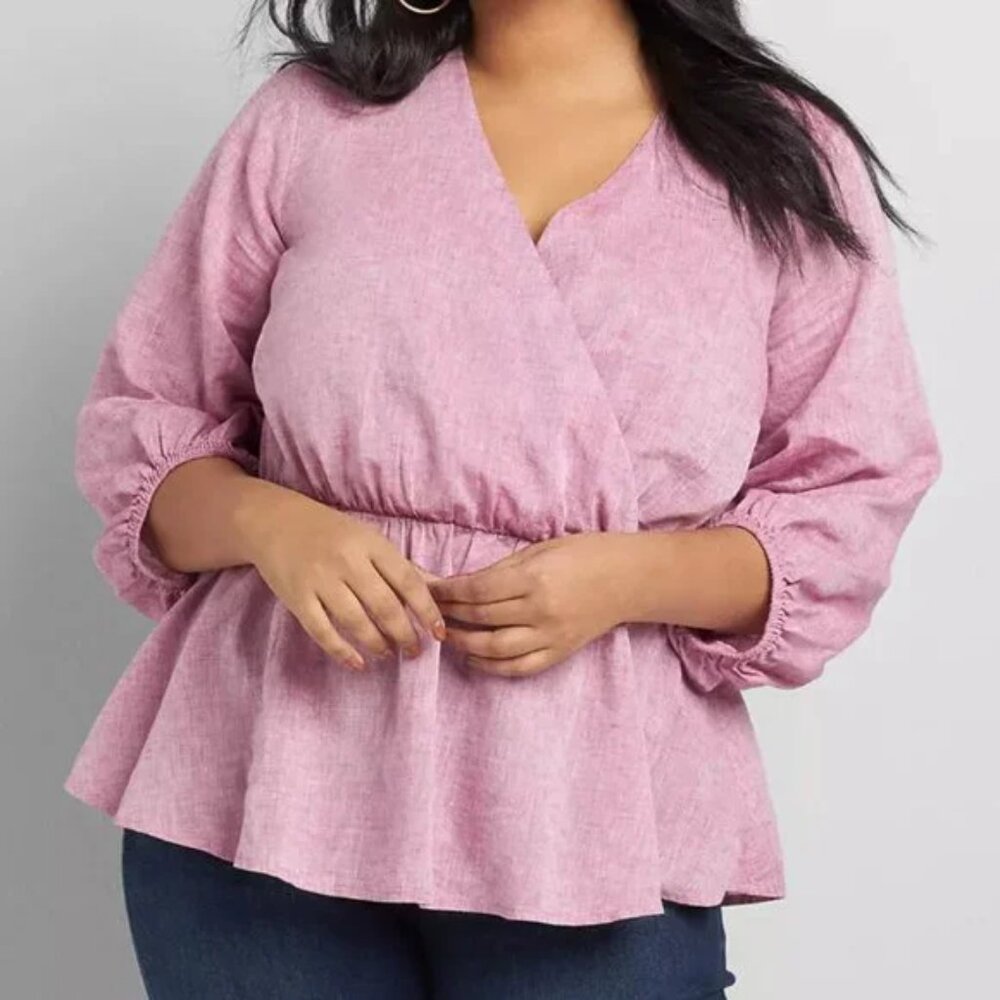 Lane Bryant Linen Blend Crossover Peplum Top 24